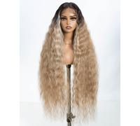 Style Icon Light Brown Super Long Lace Front Wig - 40 Inch Curly Wave Wig for Women - Wavy Synthetic Lace Front Wig with T Part & Baby Hair - Heat Resistant - 150% Density