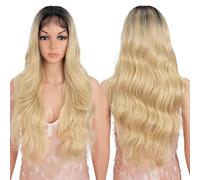Style Icon Long Body Wavy Wig 26 inch Ombre Blonde Synthetic Lace Front Wigs for Women T Part Wig Pre Plucked Heat Resistant Fiber 150% Density (RT4/86D)