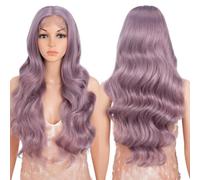Style Icon Long Body Wavy Wig 26 inch Pale Purple Long Curly Synthetic Lace Front Wigs for Women T Part Wig Pre Plucked Heat Resistant Fiber 150% Density (QTASHPU)