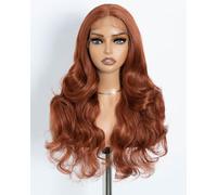 Style Icon Long Curly Wave Wig Synthetic Lace Front Wig Big Fluffy Multi Layered Curls 21 inch Copper Red 13x4x1 T Part HD Lace Curly Wig for Women (Color:130T)