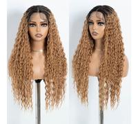 Style Icon Long Deep Curly Wave Lace Front Wig 30 inches Honey Brown Long Water Wave Wig for Women T Part Lace Wig with Baby Hair Synthetic Heat Resistant Fiber (TT4/C27)
