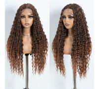 Style Icon Long Deep Curly Wave Lace Front Wig 30 inches Ombre Brown Long Water Wave Wig for Women T Part Lace Wig with Baby Hair Synthetic Heat Resistant Fiber (T C4/C30)