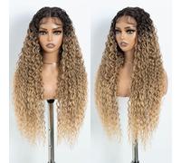 Style Icon Long Deep Curly Wave Lace Front Wigs for Women 30 Inches Ombre Brown Curly Synthetic Lace Front Wig T Part Wig Long Curly Wig