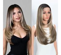 Style Icon Long Layered Wig Straight Synthetic Lace Front Wig 24 inch Middle Part Lace for Women 13x5x1 T Part Heat Resistant Fiber for Daily Party (4/10/23B/613C)