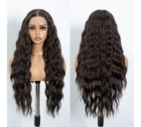 Style Icon Long Wave 13x4 Lace Front Wigs 28 Inch Brown Free Part Lace Synthetic Heat Resistant Fiber Glueless Pre-Plucked Hairline Beginner Friendly Wig