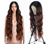Style Icon Ombre Brown Long Wave Wig Synthetic Lace Front Wig for Women 36" Super Long Body Wave Wig with Baby Hair 13x5x1 Middle Part Lace Heat Resistant Fiber 150% Density