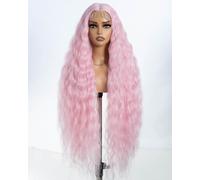 Style Icon Pink Lace Front Wig, 40 Inch Curly Wave, Super Long Wavy, Synthetic, Heat Resistant, 150% Density