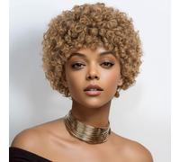 Style Icon Short Afro Curly Hair Wig for Black Women Human Hair Pixie Cut Afro Curl Wig Full and Fluffy Natural Looking Glueless Wear to Go Blonde Color (27)