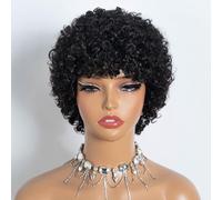 Style Icon Short Afro Curly Hair Wig for Black Women Human Hair Pixie Cut Afro Curl Wig Full and Fluffy Natural Looking Glueless Wear to Go Black Color (1B)