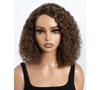 Style Icon Short Curly Bob Wigs Human Hair Wear and Go Glueless Wig for Women 10 inch Brown Side Part Lace Deep Curly Bob Wigs C-Lace Jerry Curl Wig (Color: P4/30/27)