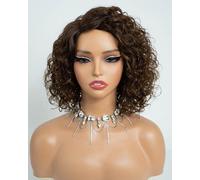 Style Icon Short Water Wave Wigs Human Hair Side Part Lace 12 inch Brown Curly Bob Wigs Glueless Wear and Go Wig for Women C-Lace (Color:P4/30)