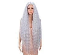 Style Icon Sliver Gray Super Long Lace Front Wig - 40 Inch Curly Wave Wig for Women - Synthetic Lace Front Wig with T Part, Baby Hair - Heat Resistant Fiber - 150% Density