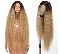 Style Icon Super Long Lace Front Wig 40 Inches Ombre Brown Long Curly Wave Wig for Women Synthetic Lace Front T Part Wig Pre Plucked Heat Resistant Fiber 150% Density (TTHL6/23B/APRIC)