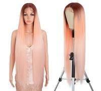 Style Icon Super Long Straight Lace Front Wig 36 inch Light Yaki Straight Hair Pink Gradient Pre Plucked with Baby Hair Synthetic Heat Resistant Fiber