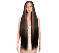 Style Icon Super Long Straight Lace Front Wig 36 inch Light Yaki Straight Hair Skunk Stripe Black with Brown Pre Plucked with Baby Hair Synthetic Heat Resistant Fiber