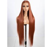 Style Icon Super Long Straight Lace Front Wig 38 Inches Long Reddish Brown Wig for Women Synthetic Lace Front Wig Middle Part Lace Wig Pre Plucked with Baby Hair Heat Resistant Fiber (130T)