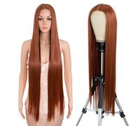 Style Icon Super Long Straight Lace Front Wig 38 Inches Long Reddish Brown Wig for Women Synthetic Lace Front Wig Middle Part Lace Wig Pre Plucked with Baby Hair Heat Resistant Fiber (130T)