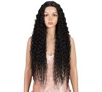 Style Icon Wig 28 inches Lace Front Wigs for Women Long Curly Synthetic Wig 5 inches Middle Parting Pre Plucked Hairline with Baby Hair (Black)