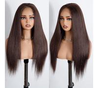 Style Icon Yaki Straight 13x4 Lace Front Wig 24 Inches Brown YAKI Straight Synthetic Hair Wig Free Part Wig For Women Heat Resistant Fiber (Color: BROWN138)