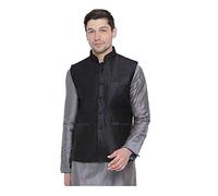 STYLE INSTANT Men's Indian Banglori Silk Nehru Jacket || Jodhpuri Bandhgala Sleeve Less ONLY Waistcoat Black