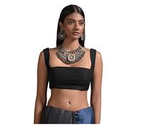 STYLE INSTANT Women's Readymade Banglori Silk Black Blouse for Sarees Indian Designer Bollywood Padded Stitched Choli Crop Top