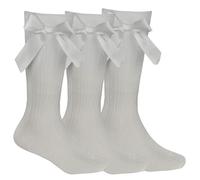 Style It Up 3 Pair Girls/Kids Knee High Socks with satin Ribbons Bows Cotton Rich School Long Socks Smart Formal Dressup (3 Pairs Light Grey, UK 12.5-3.5)