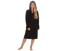 Style It Up 34B1681-Ladies Womens Luxury Dressing Gown Soft Cosy Plain Hooded Fleece Lounge Robe (Black, 3X-Large)