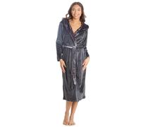 Style It Up Ladies Womens Plush Velour Contast Robe Luxury Cozy Warm Hooded Comfortable Dressing Gown (CHARCOAL, XL)