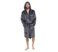 Style It Up Luxury Super Soft Fleece Dressing Gown Bath Robe Hooded Thick Warm Snuggle (Grey Hooded, Large- X-Large)