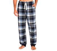 Style It Up Men’s Fleece Lounge Pants Pyjama Bottoms - Soft Warm Tartan Check & Plain PJ Pants, Cuffed Hem, Adjustable Drawstring Waist, Pockets, Nightwear & Loungewear (NAVY-CHECK, 2XL)