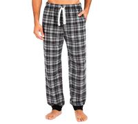 Style It Up Men’s Fleece Lounge Pants Pyjama Bottoms - Soft Warm Tartan Check & Plain PJ Pants, Cuffed Hem, Adjustable Drawstring Waist, Pockets, Nightwear & Loungewear (BLACK-CHECK, 2XL)
