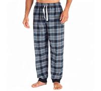 Style It Up Men’s Fleece Lounge Pants Pyjama Bottoms - Soft Warm Tartan Check & Plain PJ Pants, Cuffed Hem, Adjustable Drawstring Waist, Pockets, Nightwear & Loungewear (BLUE-CHECK, 2XL)