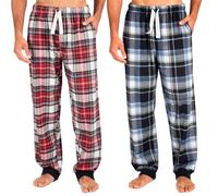 Style It Up Men’s Fleece Lounge Pants Pyjama Bottoms - Soft Warm Tartan Check & Plain PJ Pants, Cuffed Hem, Adjustable Drawstring Waist, Pockets, Nightwear & Loungewear (2 PACK, NAVY-RED, 2XL)