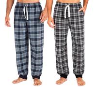 Style It Up Men’s Fleece Lounge Pants Pyjama Bottoms - Soft Warm Tartan Check & Plain PJ Pants, Cuffed Hem, Adjustable Drawstring Waist, Pockets, Nightwear & Loungewear (2 PACK, BLUE-BLACK, 2XL)