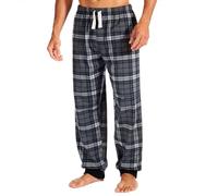Style It Up Men’s Fleece Lounge Pants Pyjama Bottoms - Soft Warm Tartan Check & Plain PJ Pants, Cuffed Hem, Adjustable Drawstring Waist, Pockets, Nightwear & Loungewear (GREY-CHECK, 2XL)