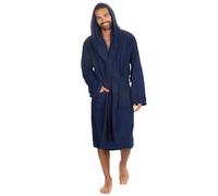Style It Up Mens 100% Cotton Towelling Bath Robe Hooded Comfortable Housecoat Warm SPA Plain Dressing Gown (NAVY, M-L)