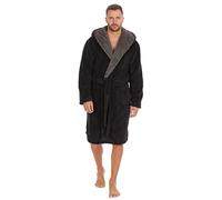 Style It Up Mens Dressing Gown Snuggle Fleece Super Soft Luxury Warm Hooded Robe Loungewear (Black, L)