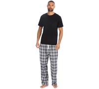 Style It Up Mens Flannel Fleece Short Sleeve Pyjama Set Cotton Rich Pants Plain T-Shirt Comfortable Soft Warm Adults Nightwear Loungewear (BLACK-BLACK, L)