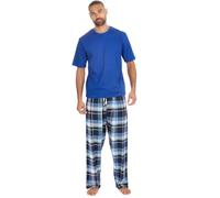 Style It Up Mens Flannel Fleece Short Sleeve Pyjama Set Cotton Rich Pants Plain T-Shirt Comfortable Soft Warm Adults Nightwear Loungewear (ROYAL-NAVY, 2XL)