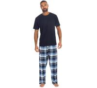 Style It Up Mens Flannel Fleece Short Sleeve Pyjama Set Cotton Rich Pants Plain T-Shirt Comfortable Soft Warm Adults Nightwear Loungewear (NAVY-NAVY, XL)
