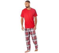 Style It Up Mens Flannel Fleece Short Sleeve Pyjama Set Cotton Rich Pants Plain T-Shirt Comfortable Soft Warm Adults Nightwear Loungewear (RED-RED, 2XL)
