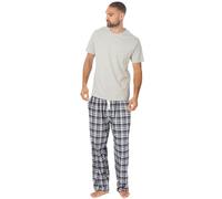 Style It Up Mens Flannel Fleece Short Sleeve Pyjama Set Cotton Rich Pants Plain T-Shirt Comfortable Soft Warm Adults Nightwear Loungewear (GREY-BLACK, L)