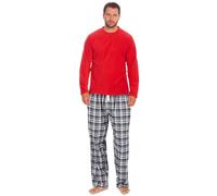 Style It Up Mens Fleece Flannel Pyjama Set Lounge Top Pants PJs Pajamas Nightwear Gift Warm, (RED-BK-PINK, L)