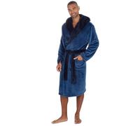 Style It Up Mens Fleece Soft Hooded Dressing Gown Contast Flannel Super Warm Robe Cosy Comfortable Bathrobe Adults Winter Loungewear (DENIM-NAVY, M)