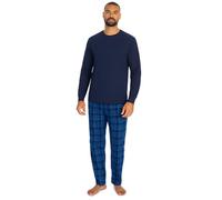 Style It Up Mens Long Sleeve Pyjamas Set Cotton Rich Top Brushed Fleece Bottoms Top Pants PJ Loungewear/Nightwear (NAVY-BLUE, S)
