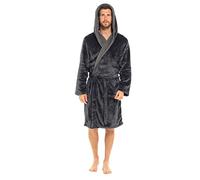 Style It Up Mens Luxury Dressing Gown Long Sleeve Hooded Lounge Bathrobe Warm Snuggle Fleece (Charcoal, 2XL)