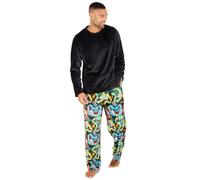 Style It Up Mens Plain Top And Printed Pants Flannel Fleece Long Sleeve PJ Set Gamer Motif Cozy Warm Comfortable Adults Loungewear (BLACK GAMER, XL)