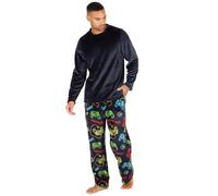 Style It Up Mens Plain Top And Printed Pants Flannel Fleece Long Sleeve PJ Set Gamer Motif Cozy Warm Comfortable Adults Loungewear (NAVY CONROLLER, L)