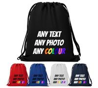 Style It Up Personalised Drawstring Bag - Custom Kids & Adults PE Kit Gym Sports Travel School Inside Zip Sack Any Text Photo Name (Black)