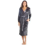 Style It Up Personalised Ladies Womens Plush Velour Contast Robe Luxury Cozy Warm Hooded Comfortable Dressing Gown (CHARCOAL, M)